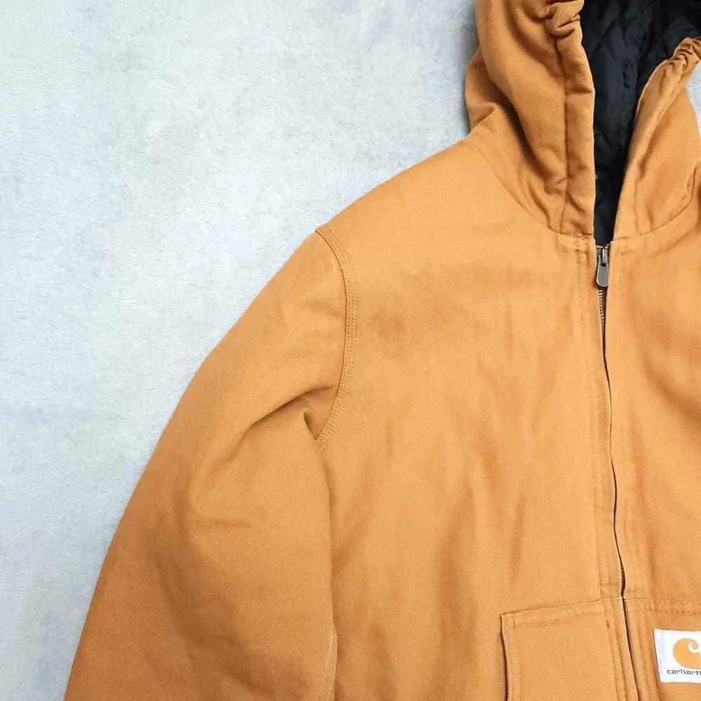 Carhartt Jacket Youth Size Large ( 14-16) Tan Duck Canvas Insulated Quilt Lined